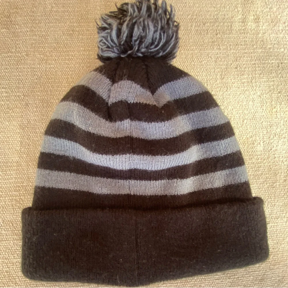 Cozy Black and Gray Striped Kids Beanie with Pom Pom